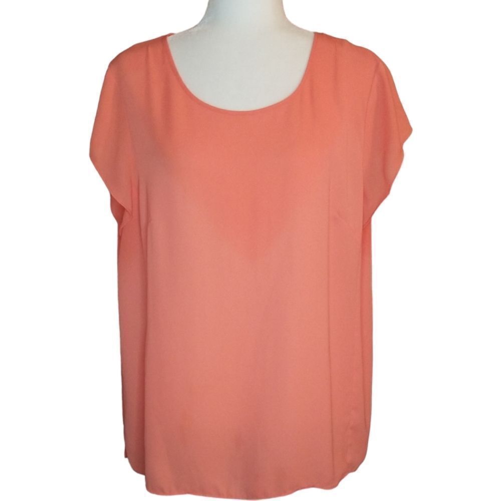 The Limited Collection Blouse High Low Hemline Round Collar Coral Peach Large